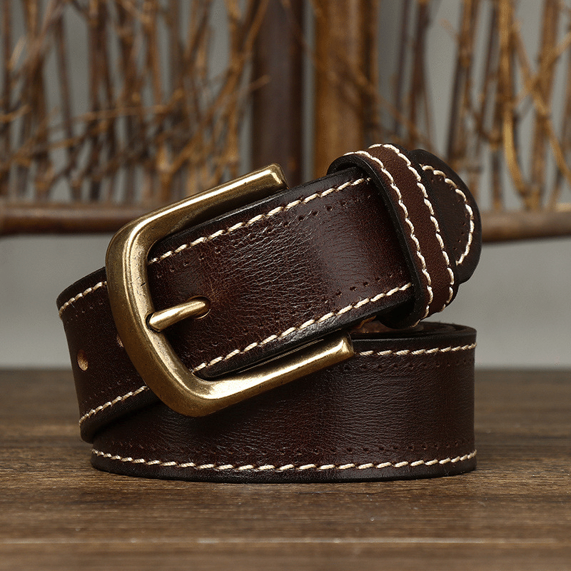 Dark brown men's double-stitched belt