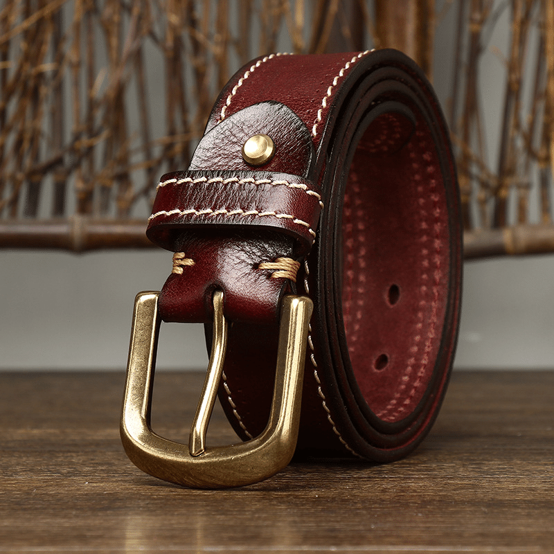 Red men's double-stitched belt