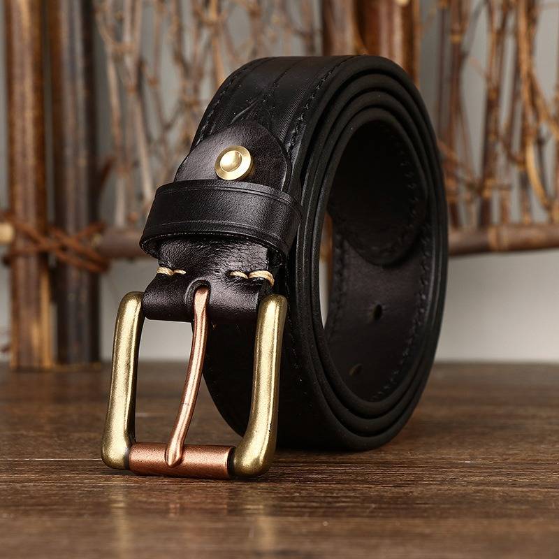 Black men's reversible embossed belt
