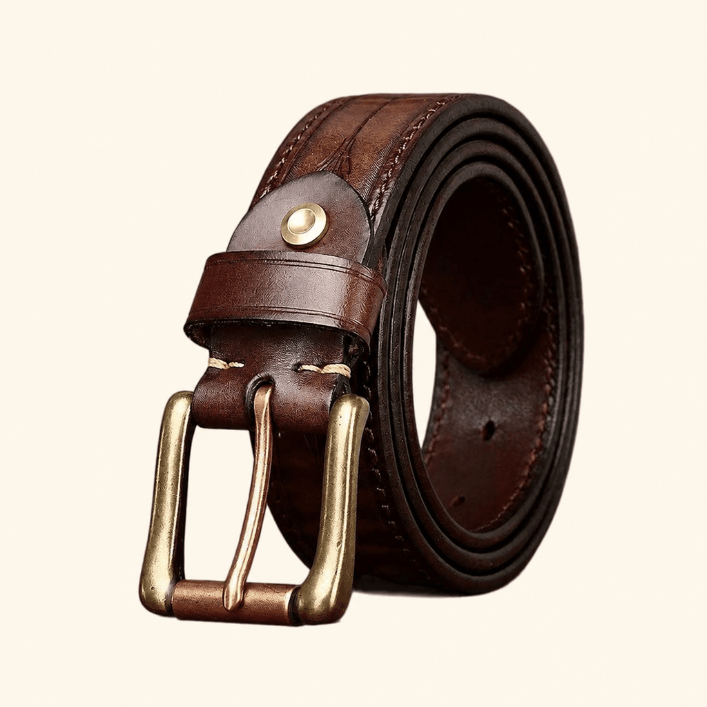 Dark brown men's reversible embossed belt