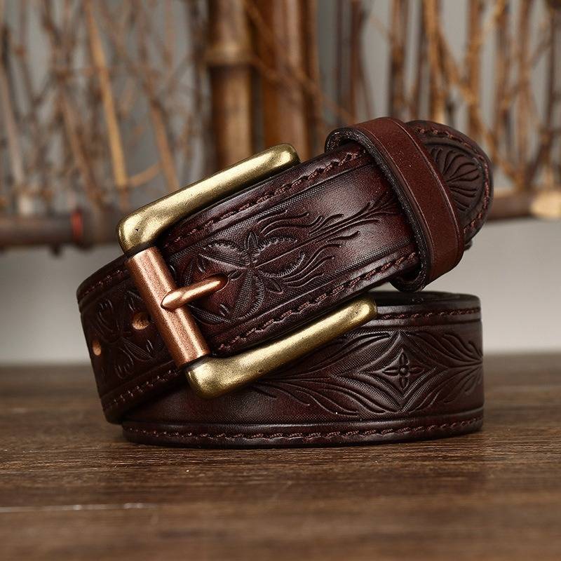 Dark brown men's belt, reverse side