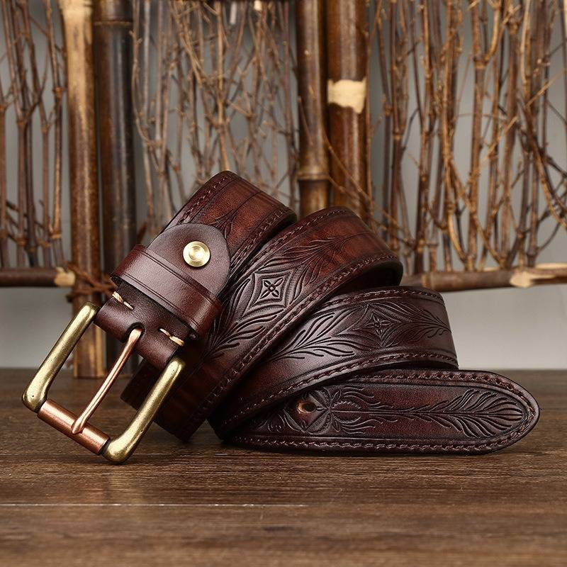 Dark brown men's belt, full length