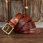 Red men's belt, embossed detail