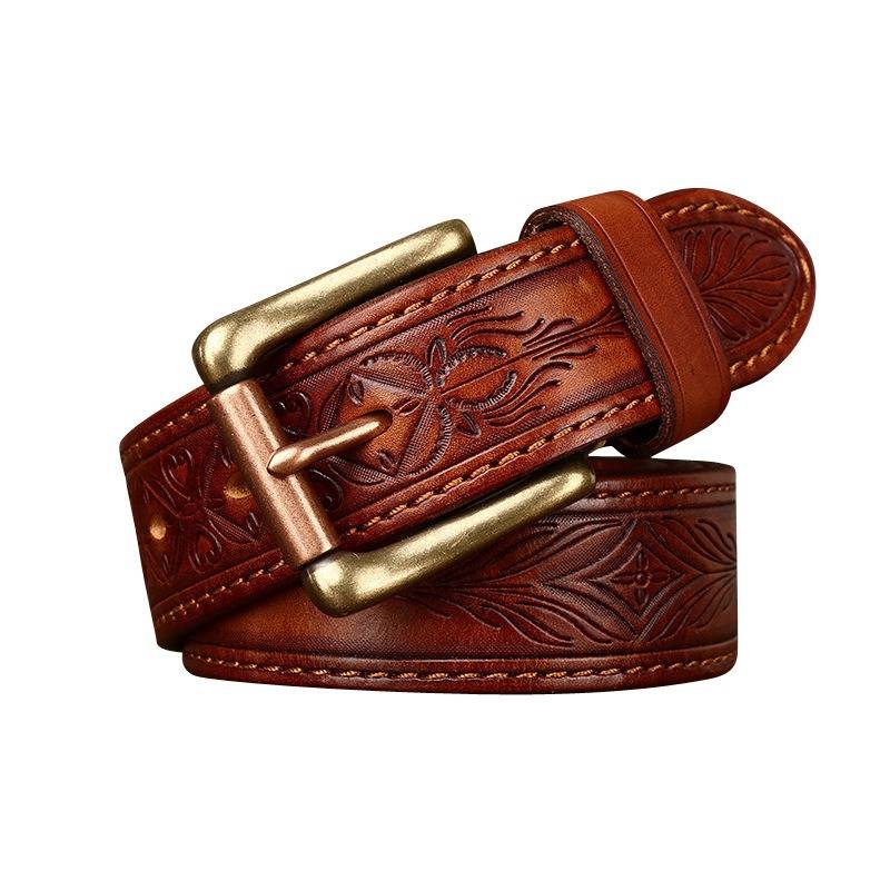 Red men's reversible embossed belt