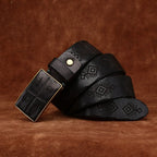 Black men's belt, buckle detail