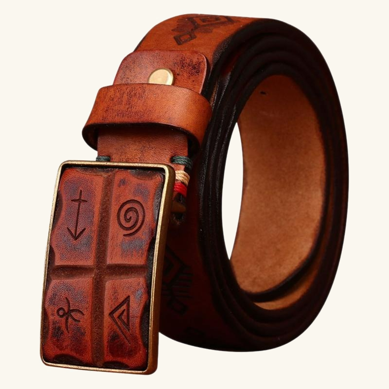 Brown men's embossed square buckle belt