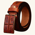 Brown men's embossed square buckle belt