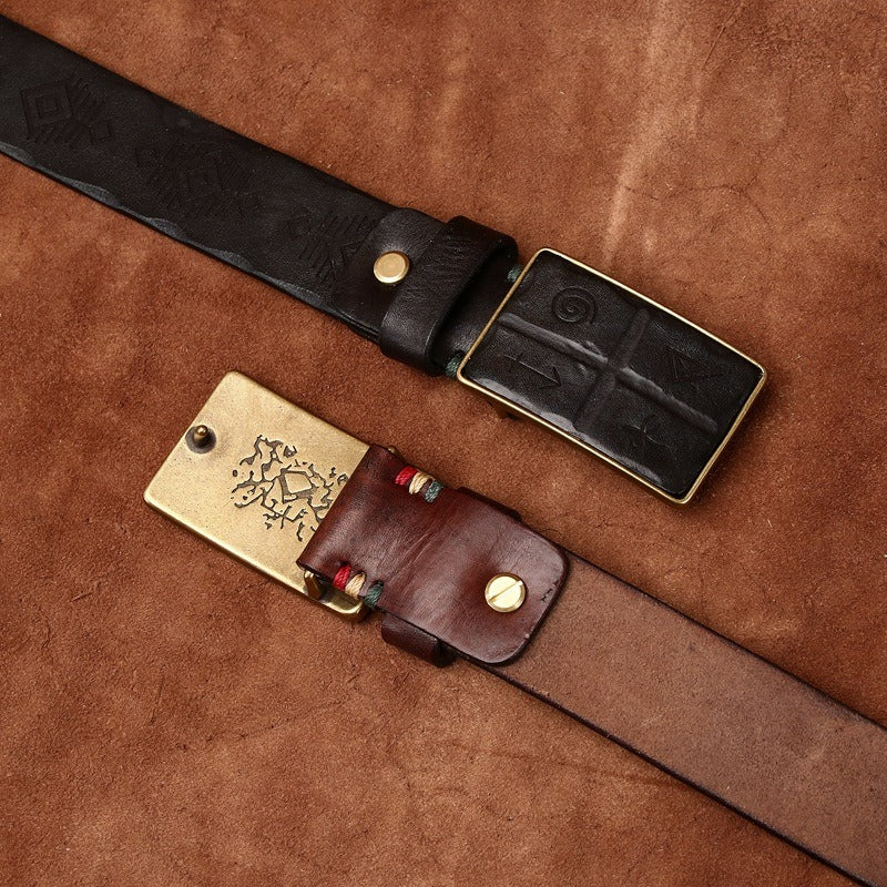 Brown men's belt, coiled view