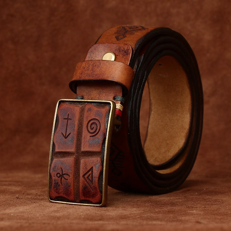 Brown men's belt, flat lay