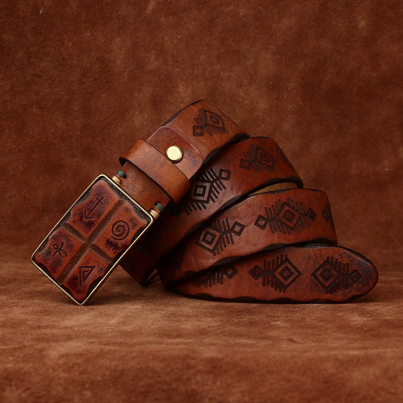 Brown men's belt, leather grain