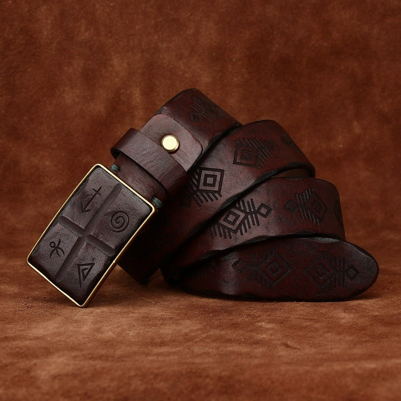 Dark brown men's belt, side view
