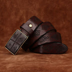 Dark brown men's belt, side view