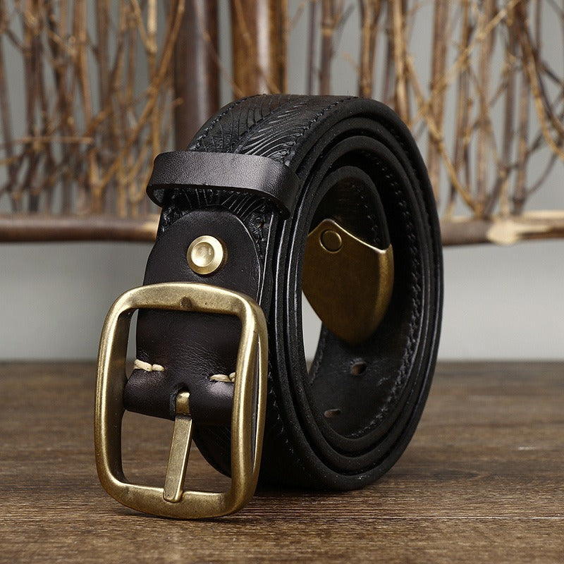 Black men's belt, side view