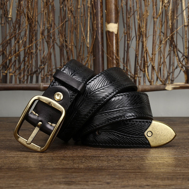 Black men's belt, buckle detail
