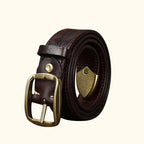 Dark brown men's embossed antique brass belt