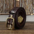 Dark brown men's belt, side view