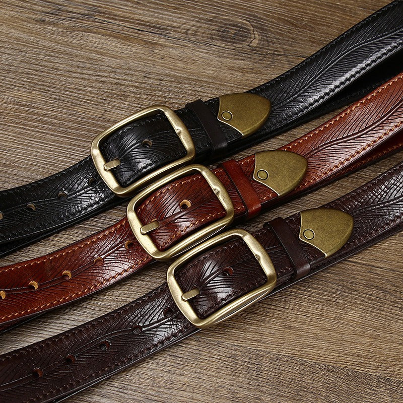 Dark brown men's belt, coiled view