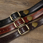 Dark brown men's belt, coiled view