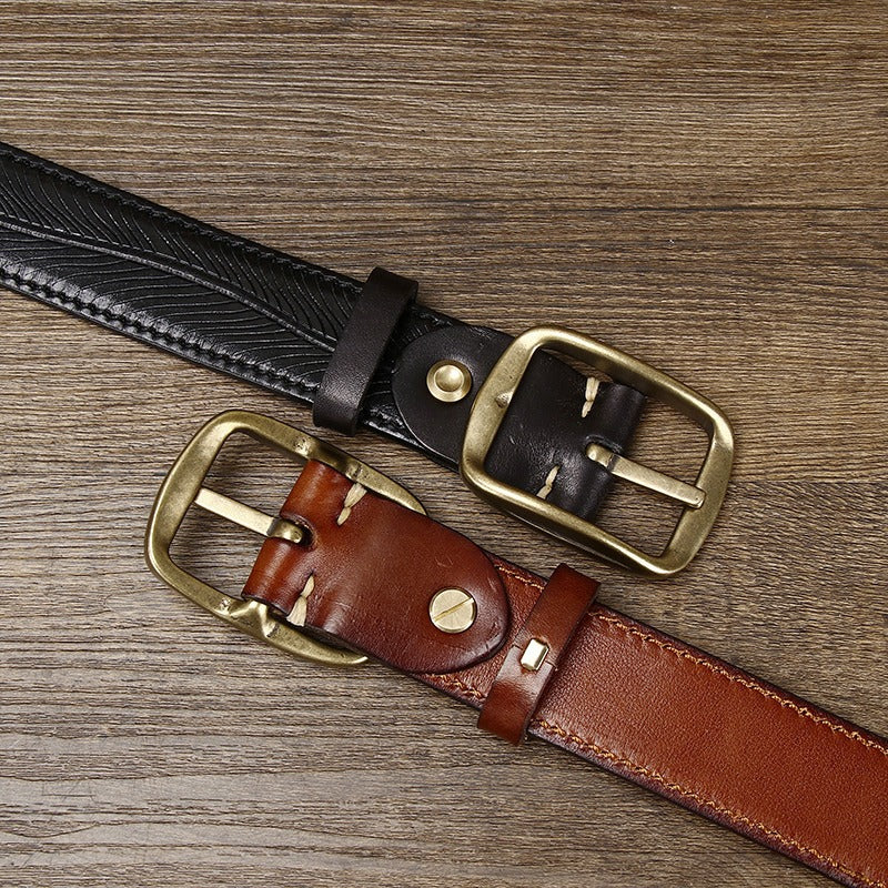Dark brown men's belt, full length
