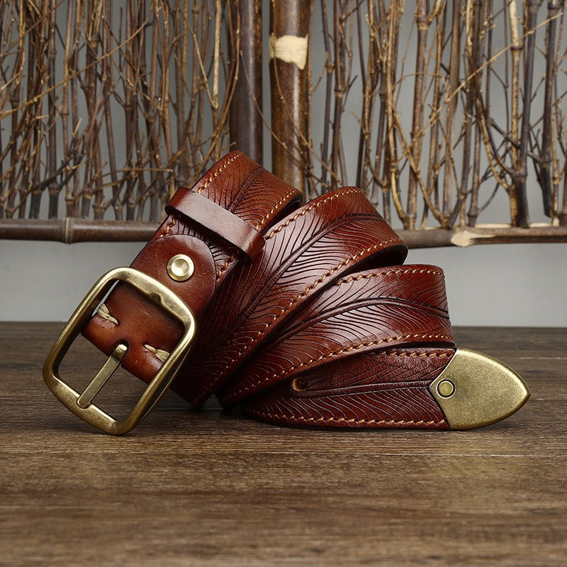 Red brown men's belt, side view
