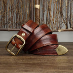 Red brown men's belt, side view