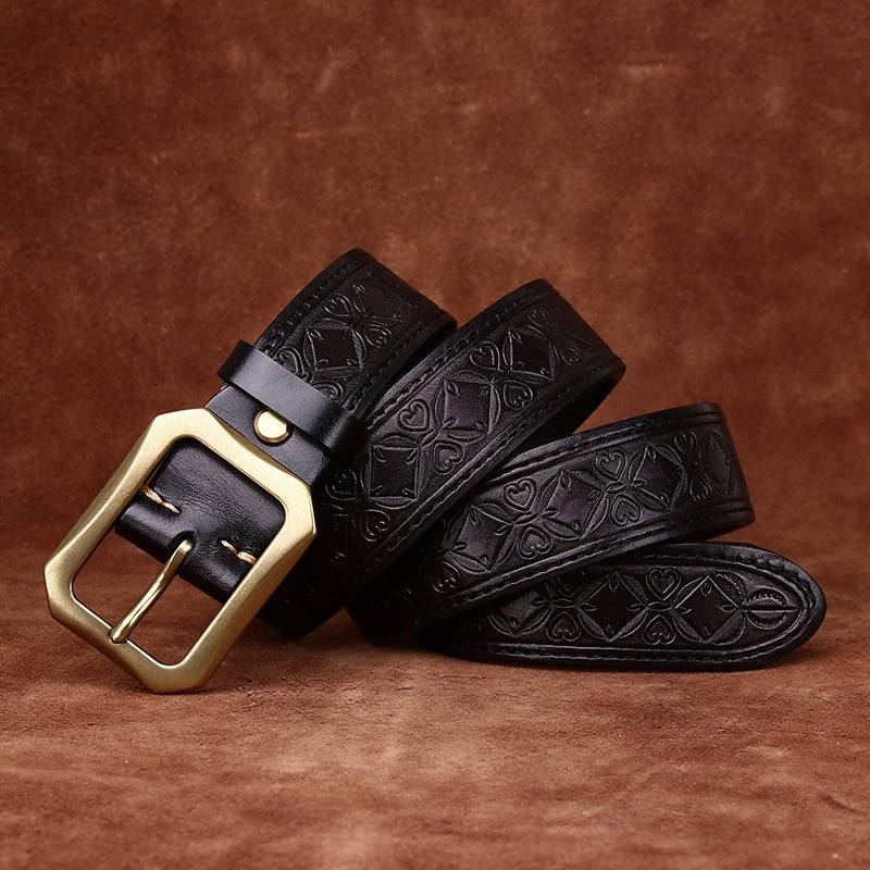 Black men's leather belt detail view 2