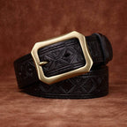 Black men's leather belt detail view