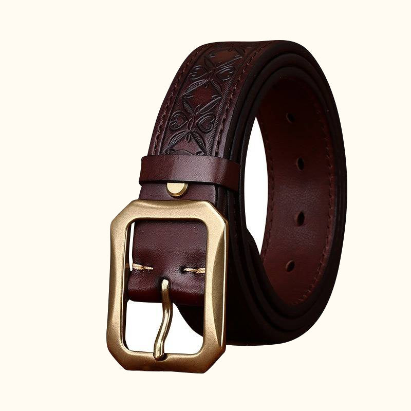 Dark brown embossed vintage men's leather belt