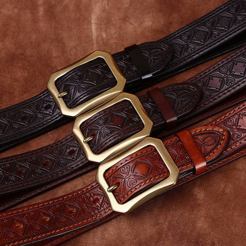 Dark brown men's leather belt detail view 2