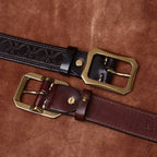 Dark brown men's leather belt detail view 3