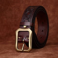 Dark brown men's leather belt detail view 4