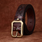 Dark brown men's leather belt detail view 4