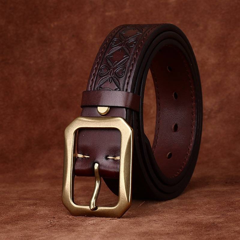 Dark brown men's leather belt detail view 4
