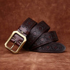 Dark brown men's leather belt detail view 5