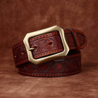Red brown men's leather belt detail view