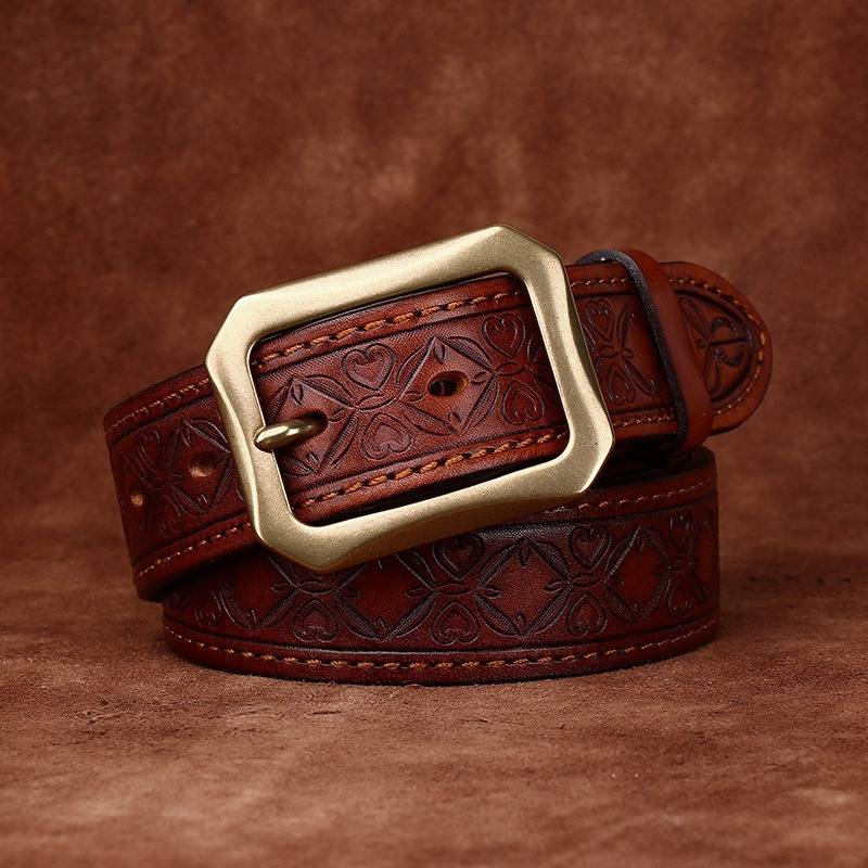 Red brown men's leather belt detail view