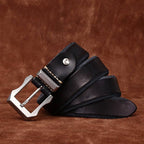 Black men's belt, buckle detail