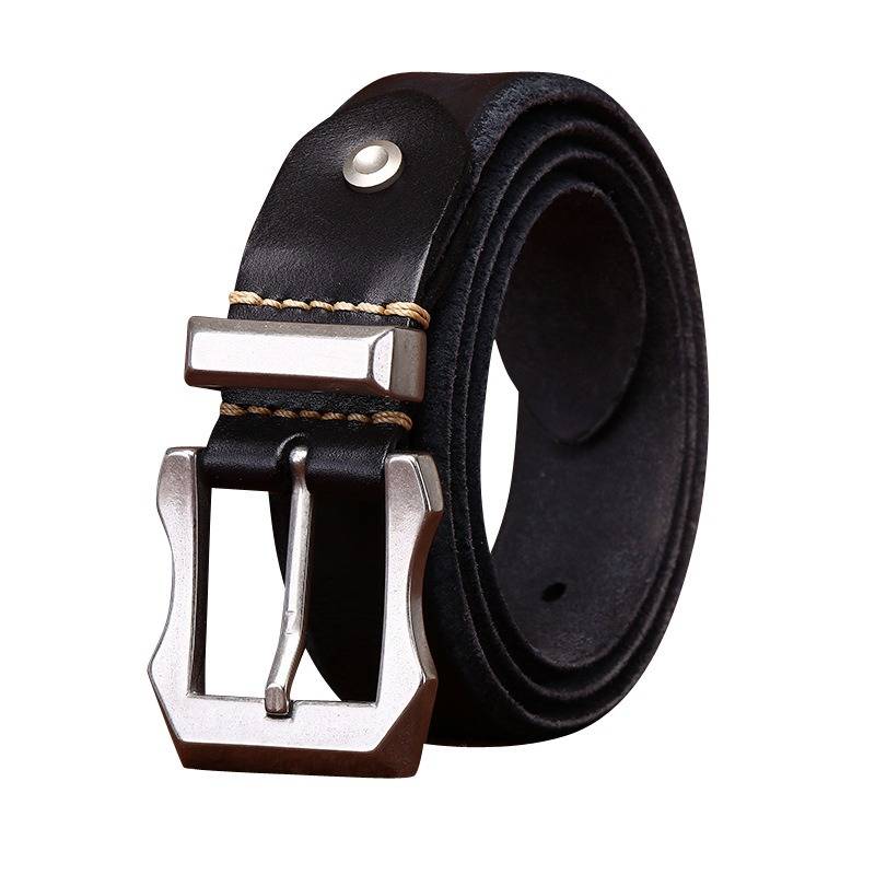 Black men's steel buckle belt