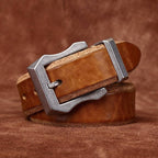 Brown men's steel buckle belt