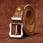 Brown men's belt, buckle detail