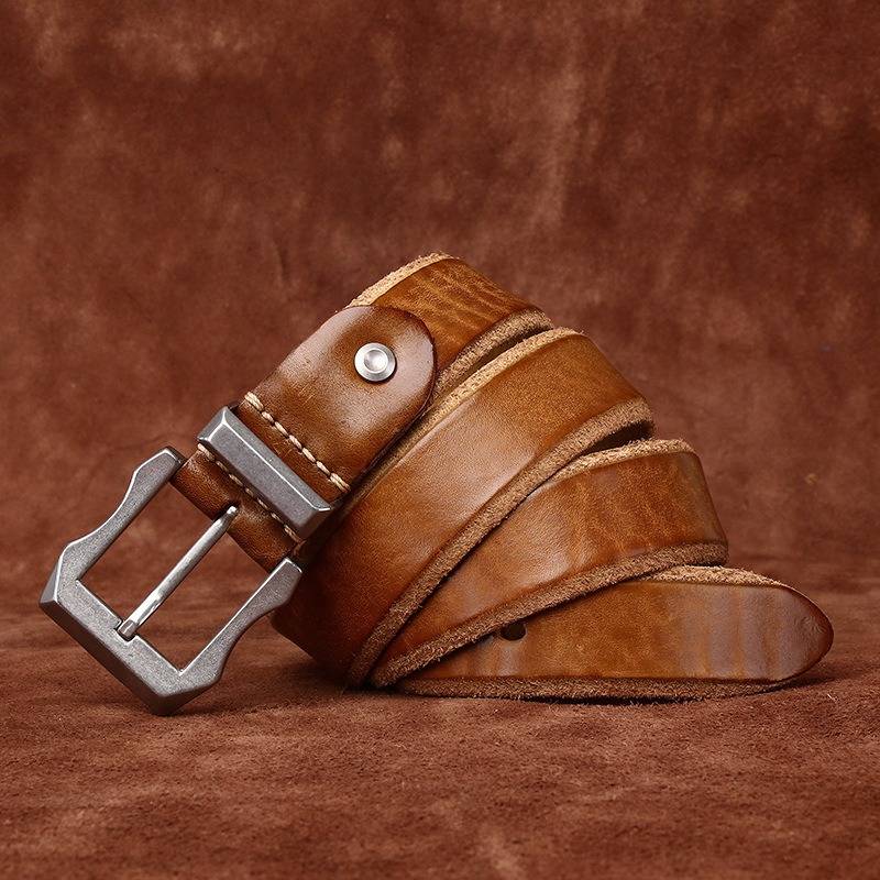 Brown men's belt, side view