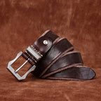 Dark brown men's belt, flat lay