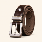 Dark brown men's steel buckle belt