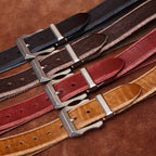Dark brown men's belt, side view