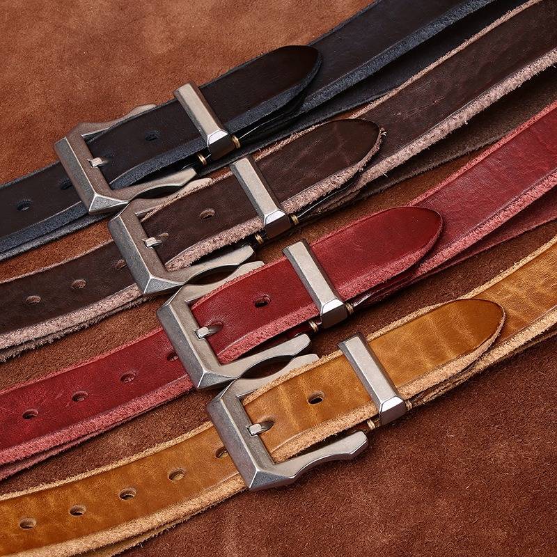 Dark brown men's belt, side view