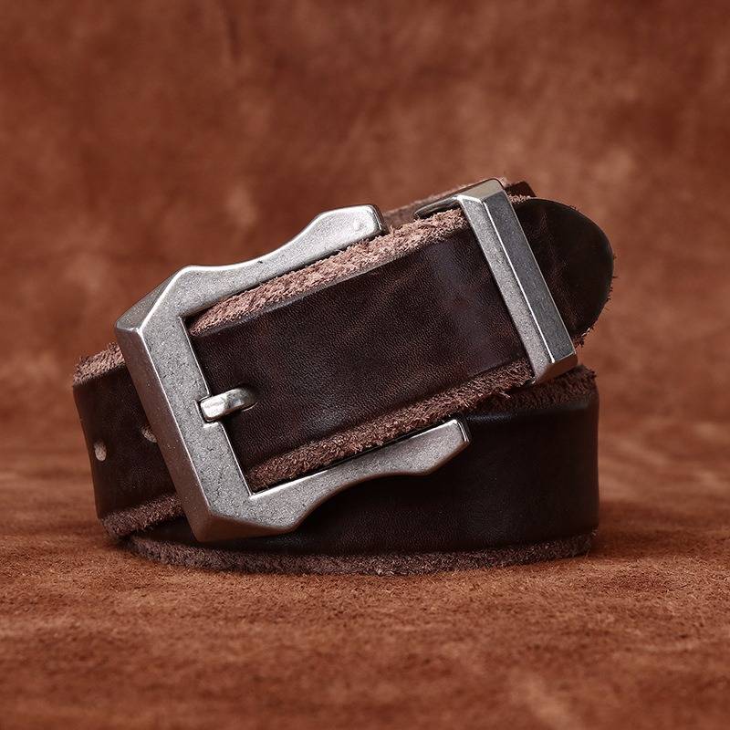 Dark brown men's belt, full length