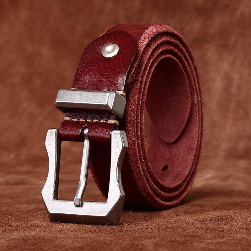 Red men's steel buckle belt