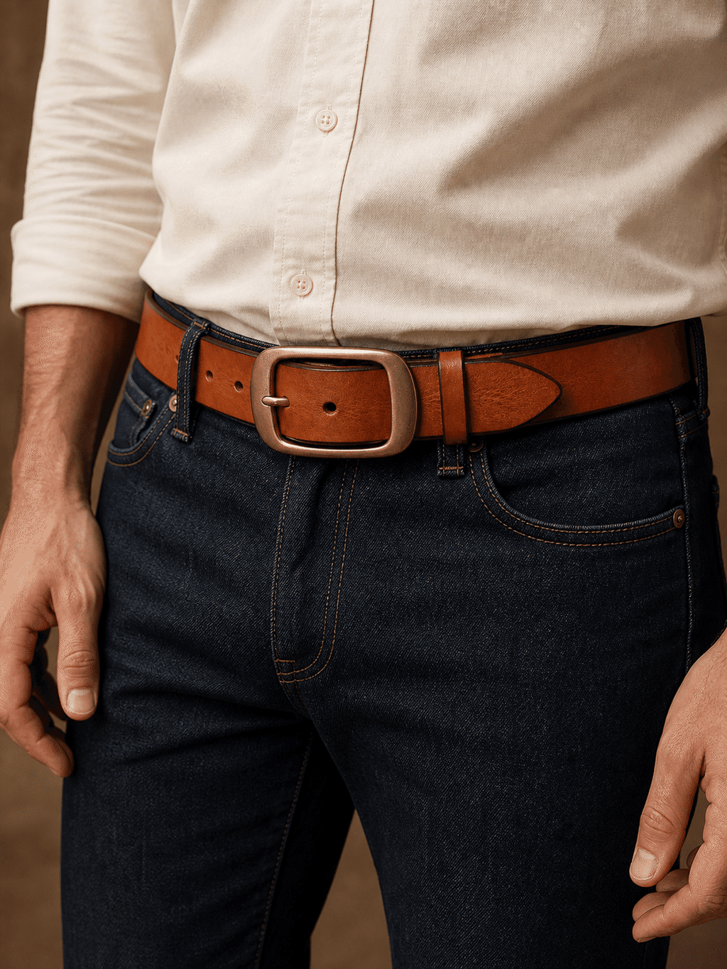 Men's handmade minimalist belt, detail view