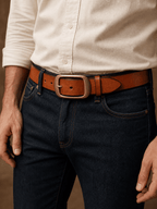 Men's handmade minimalist belt, detail view