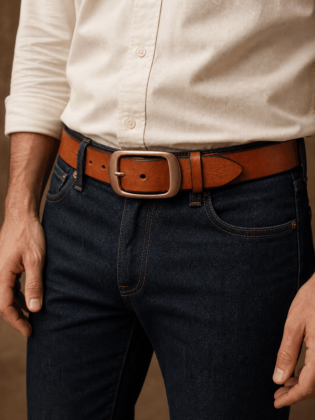 Men's handmade minimalist belt, detail view